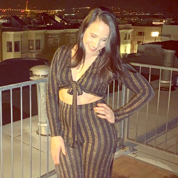 gold bell bottom jumpsuit